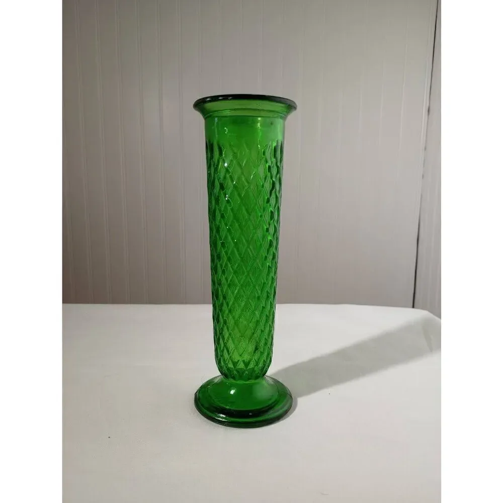 Vintage E.O Brody, green Emerald diamond cut tall vase